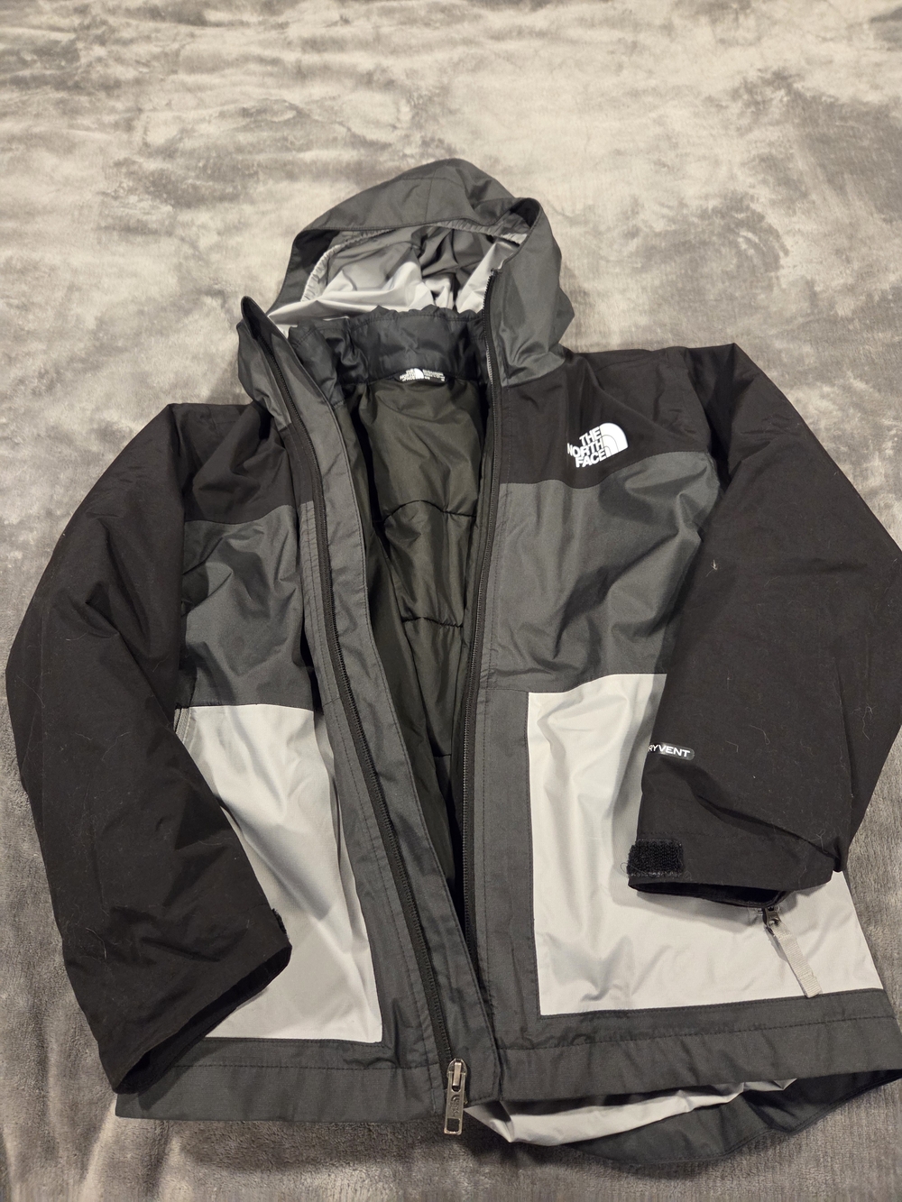 The North Face Black & Gray Kids' Waterproof Raincoat with Hood